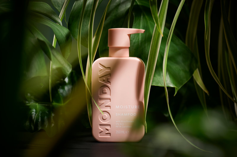 product photo of shampoo bottle in jungle setting